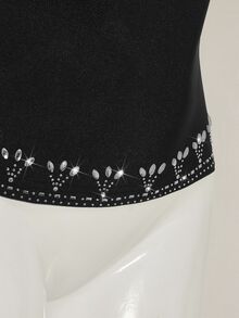SHEIN ICON 女式水钻装饰性感复古前卫串珠露背吊带背心 - 黑色 - 查看 7