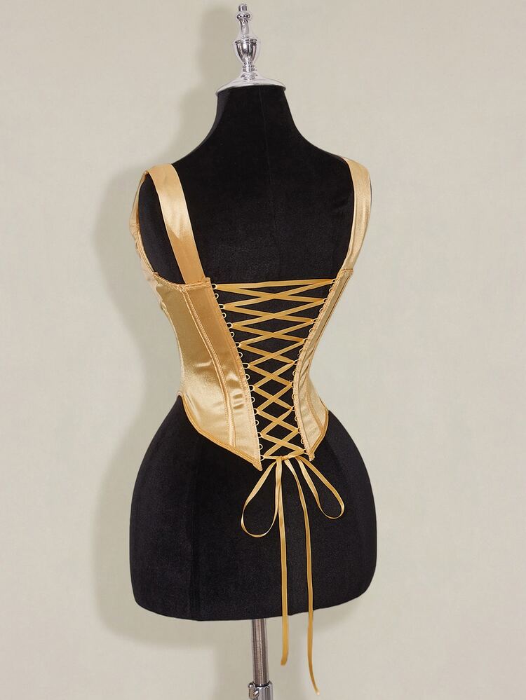 SHEIN ICON Elegant Sexy Mesh Plunging Neck Sheer Camisole,Party Dresses For Women - Gold - View 8