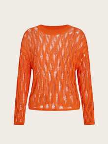 SHEIN ICON Ladies' Solid Color Drop Shoulder Sweater - Orange - View 3