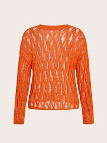 SHEIN ICON Ladies' Solid Color Drop Shoulder Sweater - Orange - View 2