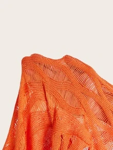 SHEIN ICON Ladies' Solid Color Drop Shoulder Sweater - Orange - View 4