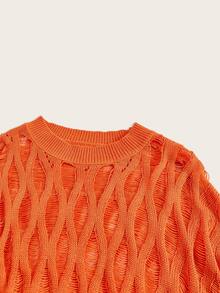SHEIN ICON Ladies' Solid Color Drop Shoulder Sweater - Orange - View 6