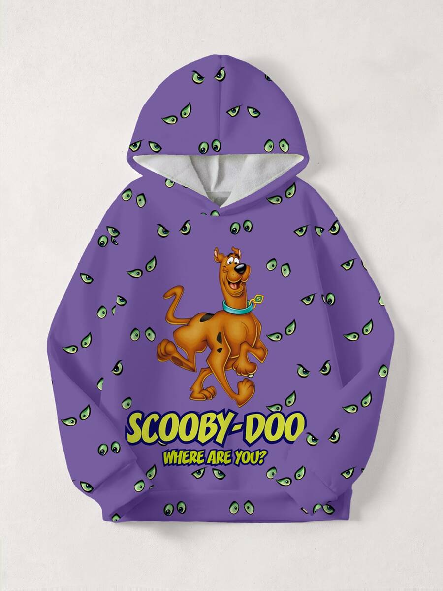 SCOOBY-DOO X SHEIN Young Boy Puppy Print Thermal Lined Sweatshirt - White - View 1