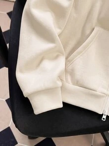 Tween Girls Solid Color Bow Decor Sleeve Fleece Lined Sweatshirt Jacket Back To School Style Winter - Apricot - View 5