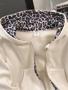 Tween Girls Solid Color Bow Decor Sleeve Fleece Lined Sweatshirt Jacket Back To School Style Winter - Apricot - View 3