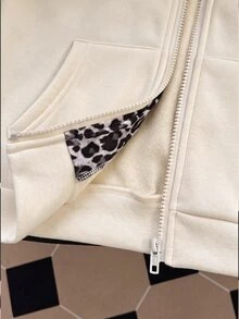 Tween Girls Solid Color Bow Decor Sleeve Fleece Lined Sweatshirt Jacket Back To School Style Winter - Apricot - View 6