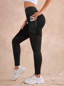 Easithlete Easithlete Legging Olahraga Lembut Patchwork dengan Kantong Jala, Warna Hitam, Cocok untuk Gym dan Musim Panas. - Hitam - View 7