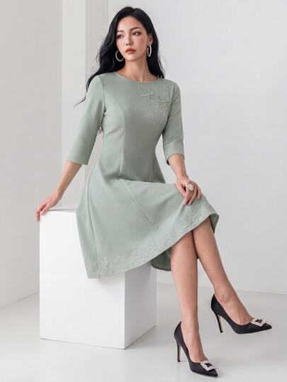 Heiryn Women's Elegant Fashion 3D Floral Decor Elegant Dress