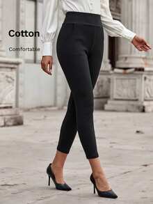 EMERY ROSE Women's Solid Color High Waist Slim Fit Leggings - Black - View 1