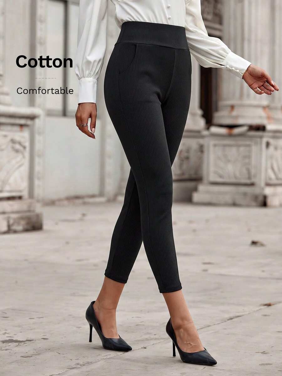EMERY ROSE Women's Solid Color High Waist Slim Fit Leggings - Black - View 1