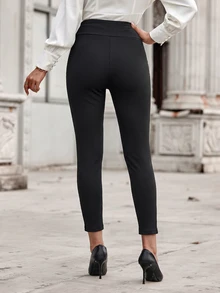EMERY ROSE Women's Solid Color High Waist Slim Fit Leggings - Black - View 2