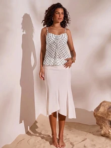 Opulessa Women's Vacation Knit Mesh Printed Camisole Tank Top - White - View 7