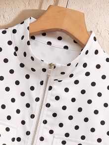 Rusticease Women's Casual Elegant Polka Dot Print Jacket, Autumn Fall Winter Office White Polka Dot - White - View 7