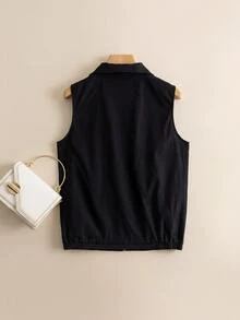 Rusticease Women's Solid Color Zipper Fashion Versatile Daily Casual Vest Jacket Going Out Travel Everyday Hiking Date Black Fall - Black - View 3