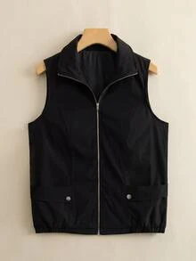 Rusticease Women's Solid Color Zipper Fashion Versatile Daily Casual Vest Jacket Going Out Travel Everyday Hiking Date Black Fall - Black - View 5