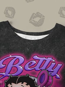 Betty Boop x SHEIN Plus Size Summer Casual Cartoon Print T-Shirt - White - View 4