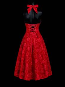 SHEIN ICON Spring Summer Outfits For Women Modest Elegant 70s Dresses Wedding Party Guest Dress Backless Deep V-Neck Bowknot Renaissance Style Satin Jacquard Red - Red - View 3