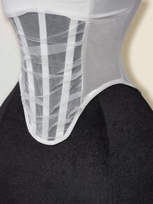 SHEIN ICON Mesh Cowl Neck Sheer Boned Bustier Tank Top - White - View 6