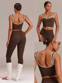 GLOWMODE FeatherFit™ Push Up Moment Crop Tank With Cleavage-Enhancing Design & Removable Cups Low Impact Yoga Pilates Barre Studio Active Wear - Cinnamoninspiration - View 7