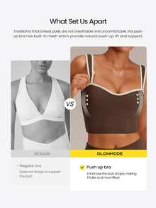GLOWMODE FeatherFit™ Push Up Moment Crop Tank With Cleavage-Enhancing Design & Removable Cups Low Impact Yoga Pilates Barre Studio Active Wear - Cinnamoninspiration - View 9