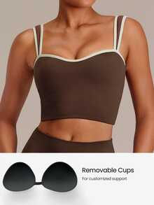 GLOWMODE FeatherFit™ Push Up Moment Crop Tank With Cleavage-Enhancing Design & Removable Cups Low Impact Yoga Pilates Barre Studio Active Wear - Cinnamoninspiration - View 3