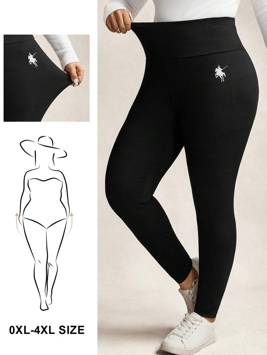Comfylo Plus Size Casual Versatile High Waist Leggings - Black - View 1