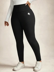 Comfylo Plus Size Casual Versatile High Waist Leggings - Black - View 6