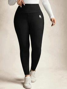 Comfylo Plus Size Casual Versatile High Waist Leggings - Black - View 7