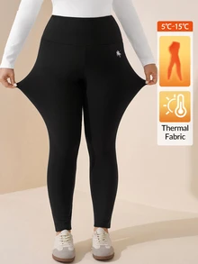 Comfylo Plus Size Casual Versatile High Waist Leggings - Black - View 1
