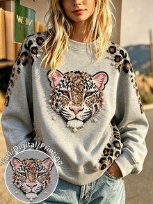 Breezaya 大尺碼女款圓領動物圖案休閒百搭日常穿著長袖衛衣 冬季 - 彩色 - 查看 1
