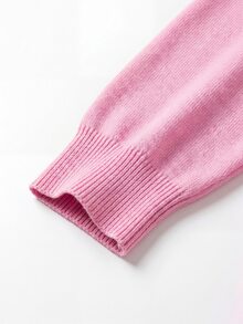 SHEIN CURVE+ كارديجان محبوك أساسي بلون موحد للنساء بمقاسات كبيرة، كارديجان وردي شائع للشتاء - وردي - مشاهدة 9