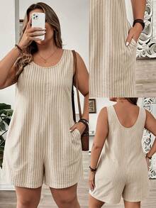 Comfylo Plus Size Women's Summer Vacation White Pocket Romper Formal Vacation Casual Formal Elegant - Multicolor - View 7