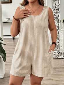 Comfylo Plus Size Women's Summer Vacation White Pocket Romper Formal Vacation Casual Formal Elegant - Multicolor - View 4