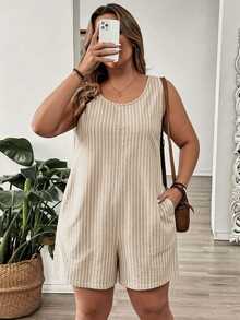 Comfylo Plus Size Women's Summer Vacation White Pocket Romper Formal Vacation Casual Formal Elegant - Multicolor - View 6