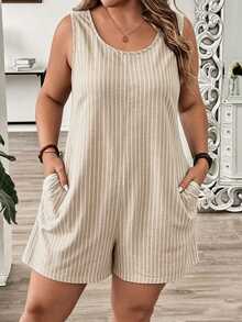 Comfylo Plus Size Women's Summer Vacation White Pocket Romper Formal Vacation Casual Formal Elegant - Multicolor - View 2