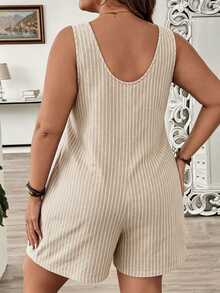 Comfylo Plus Size Women's Summer Vacation White Pocket Romper Formal Vacation Casual Formal Elegant - Multicolor - View 3