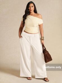 SHEIN BAE Plus Size Women Elegant Asymmetric Suit Pants, Office Wear Long Trousers, Autumn/Winter Fall - White - View 5