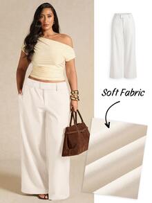 SHEIN BAE Plus Size Women Elegant Asymmetric Suit Pants, Office Wear Long Trousers, Autumn/Winter Fall - White - View 8