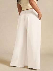 SHEIN BAE Plus Size Women Elegant Asymmetric Suit Pants, Office Wear Long Trousers, Autumn/Winter Fall - White - View 7