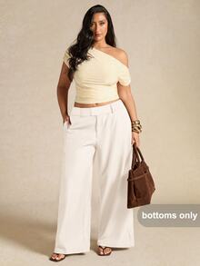 SHEIN BAE Plus Size Women Elegant Asymmetric Suit Pants, Office Wear Long Trousers, Autumn/Winter Fall - White - View 4