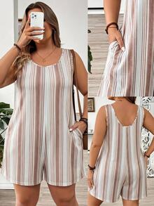 Comfylo Plus Size Women's White Colorblock Casual Modest Daily Wear Romper Holiday Office Summer - Multicolor - View 7