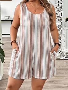 Comfylo Plus Size Women's White Colorblock Casual Modest Daily Wear Romper Holiday Office Summer - Multicolor - View 2