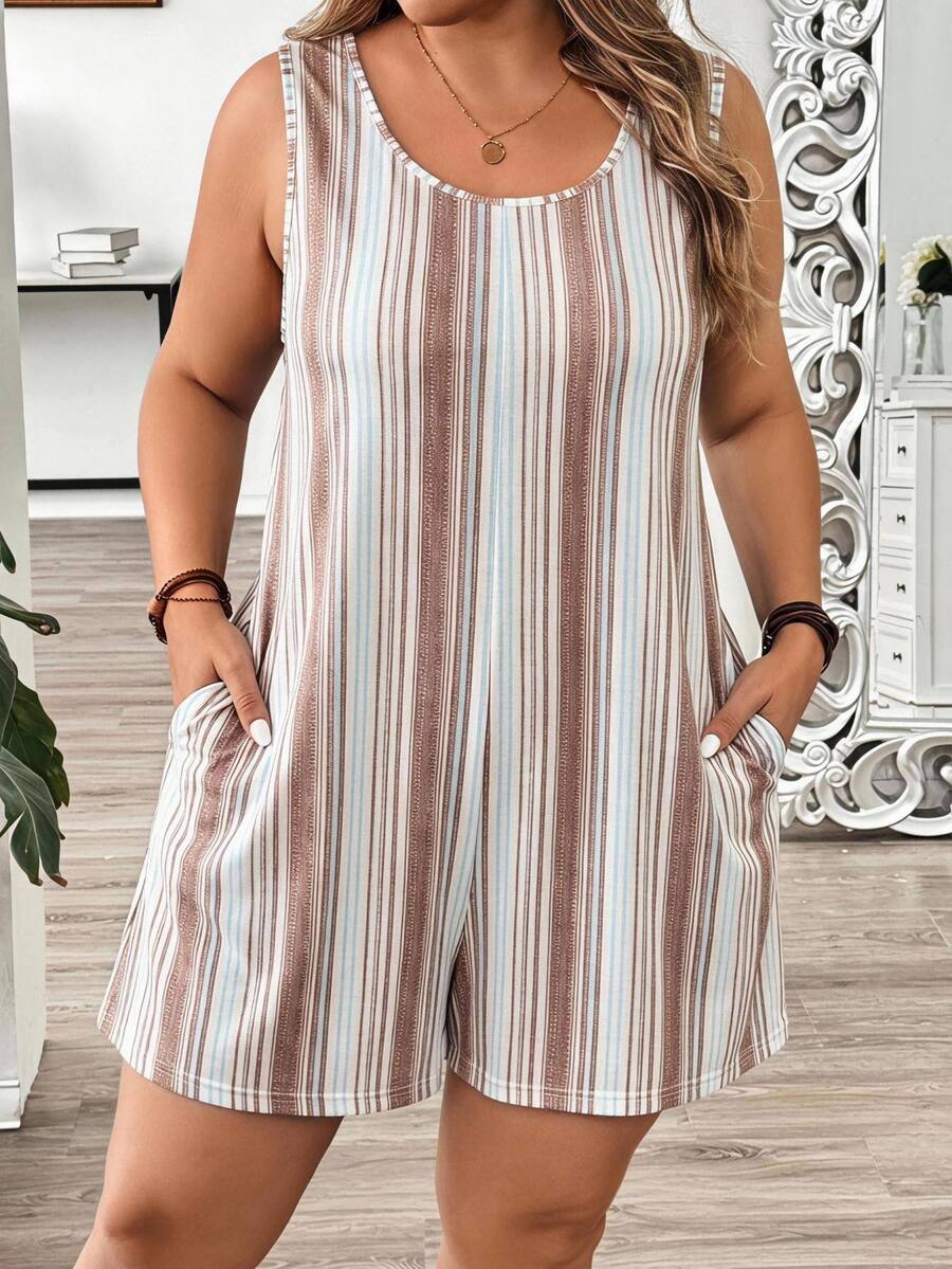 Comfylo Plus Size Women's White Colorblock Casual Modest Daily Wear Romper Holiday Office Summer