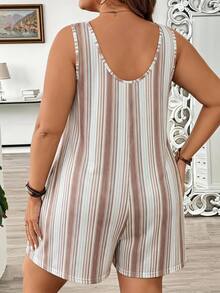 Comfylo Plus Size Women's White Colorblock Casual Modest Daily Wear Romper Holiday Office Summer - Multicolor - View 3