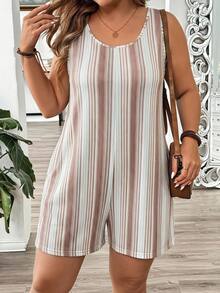 Comfylo Plus Size Women's White Colorblock Casual Modest Daily Wear Romper Holiday Office Summer - Multicolor - View 6