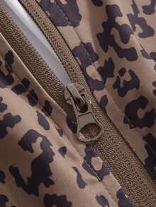DAZY Women Fashionable Slim Fit Stand Collar Leopard Print Jacket With Zipper,Fall Clothes - Brown - View 4