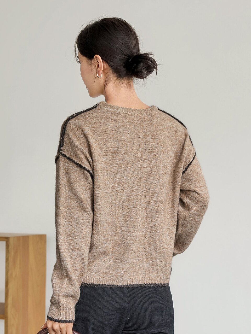 Women's Colorblock Versatile Asymmetrical Hem Long Sleeve Sweater Fall Business Casual Woman