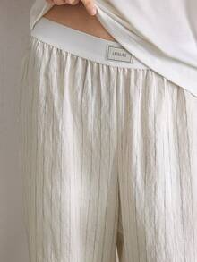 Ocili Cotton Comfortable T-Shirt & Soft Linen Pajama Pants Sleepwear Set For Women - White - View 6