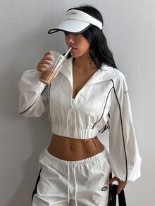 Coolane Women's Colorblock Trim Cropped Lightweight Jacket - White - View 1