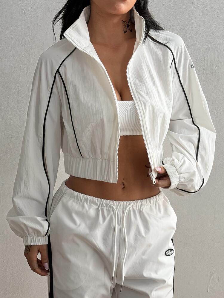 Coolane Women's Colorblock Trim Cropped Lightweight Jacket - White - View 6